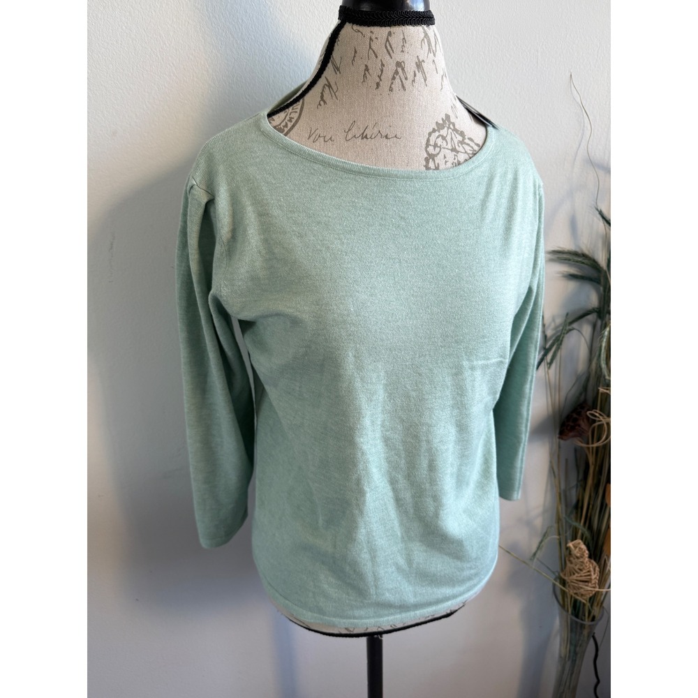 Vila Milano Women Heather Seafoam Green Boat Neck 3/4 Sleeve Knit Top